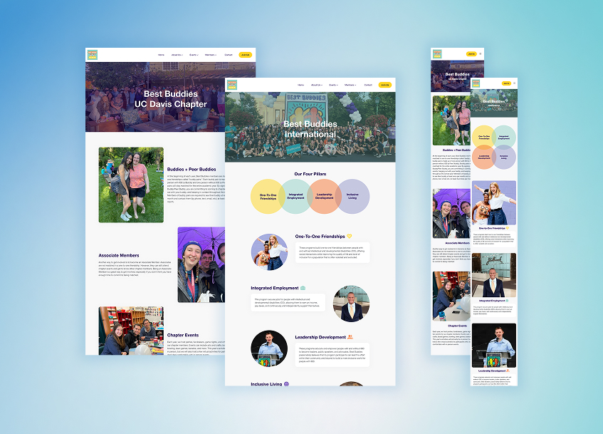 Two overlapping images of the Best Buddies' About pages