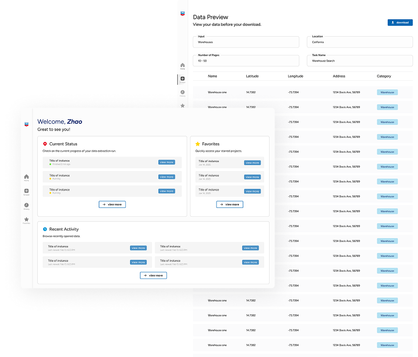 A mockup of the home screen for the product.