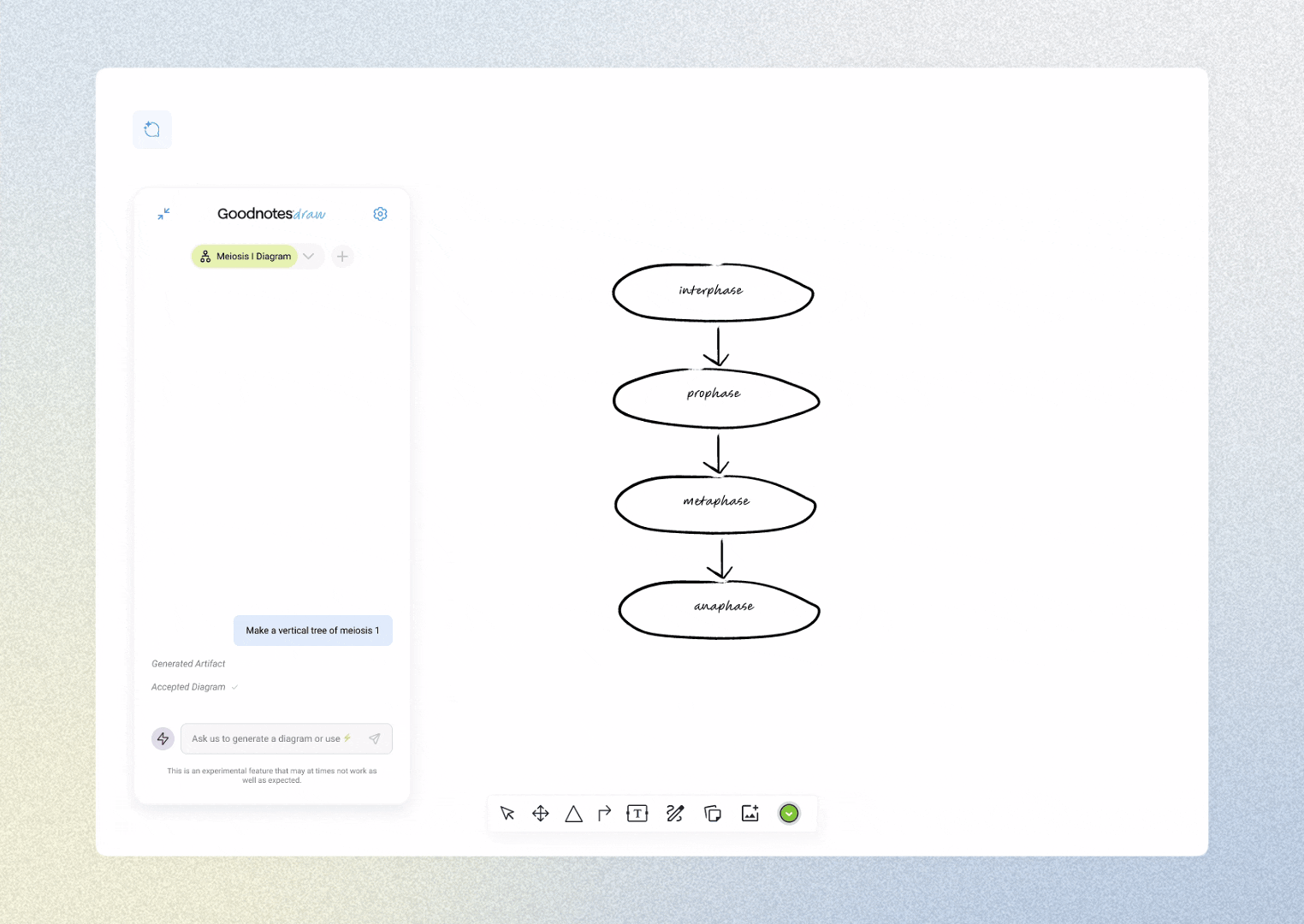 GIF showing the AI Suggestions panel opening to display a list of diagram prompts that users can select.